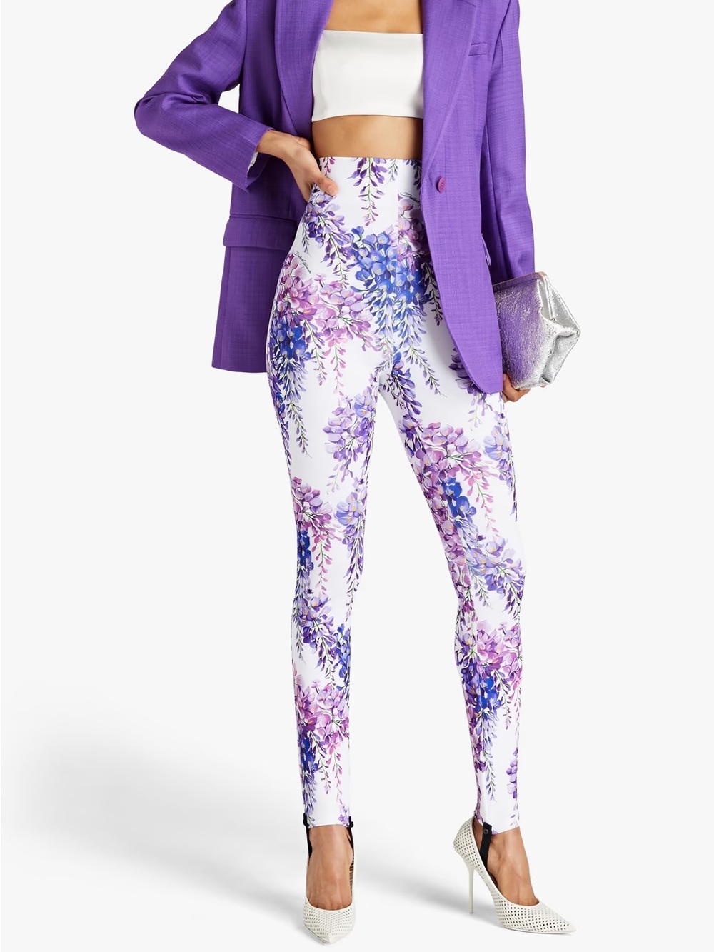 Dolce and Gabbana purple floral stirrup leggings